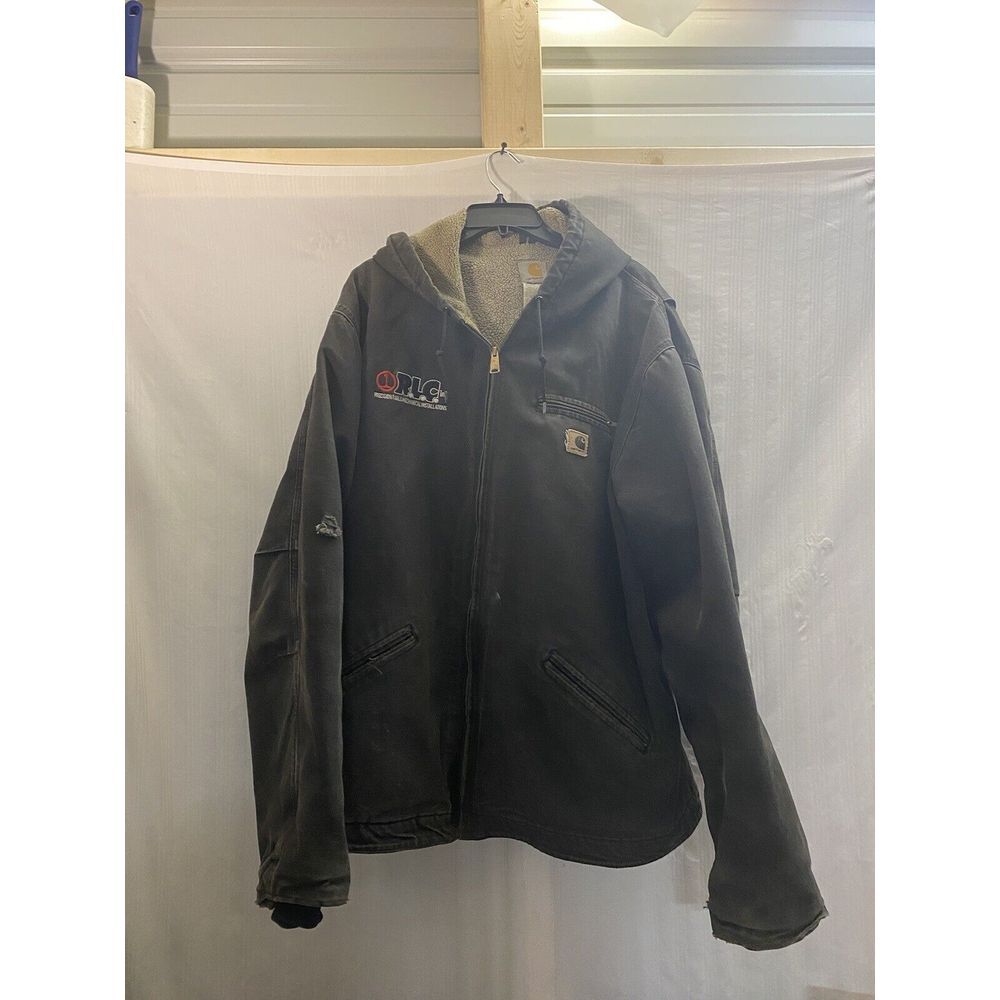 VTG Carhartt Sherpa Lined Hooded Duck Canvas Jacket‎ J141 Men's 3XL Distressed